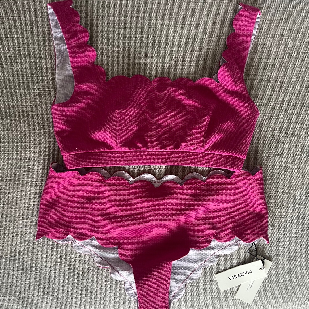 Pink Scalloped Marysia Two Piece Swim Suit